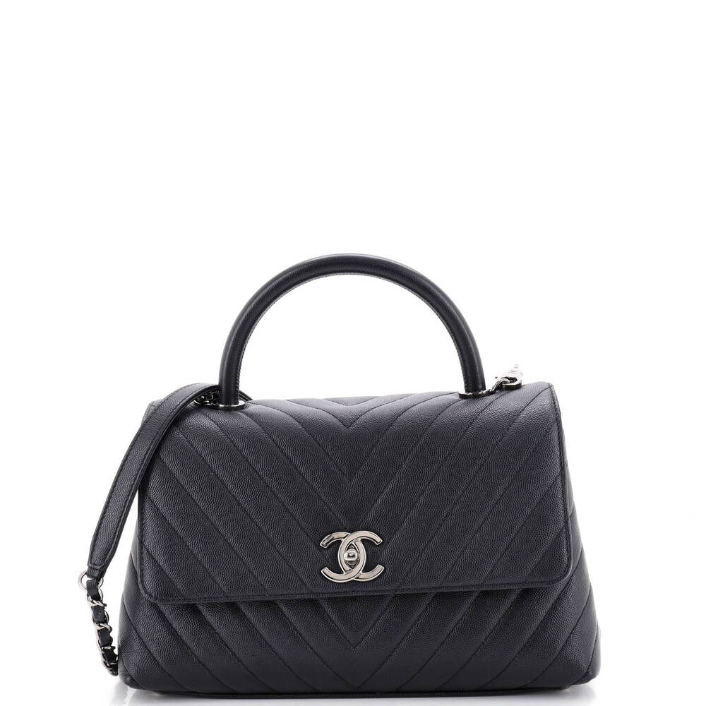 Chanel Small Coco Top Handle Bag Chevron Caviar